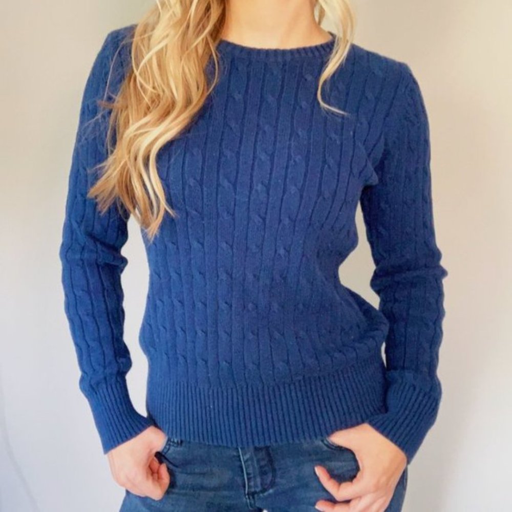 Navy blue cable knit sweater, St. John's Bay, S